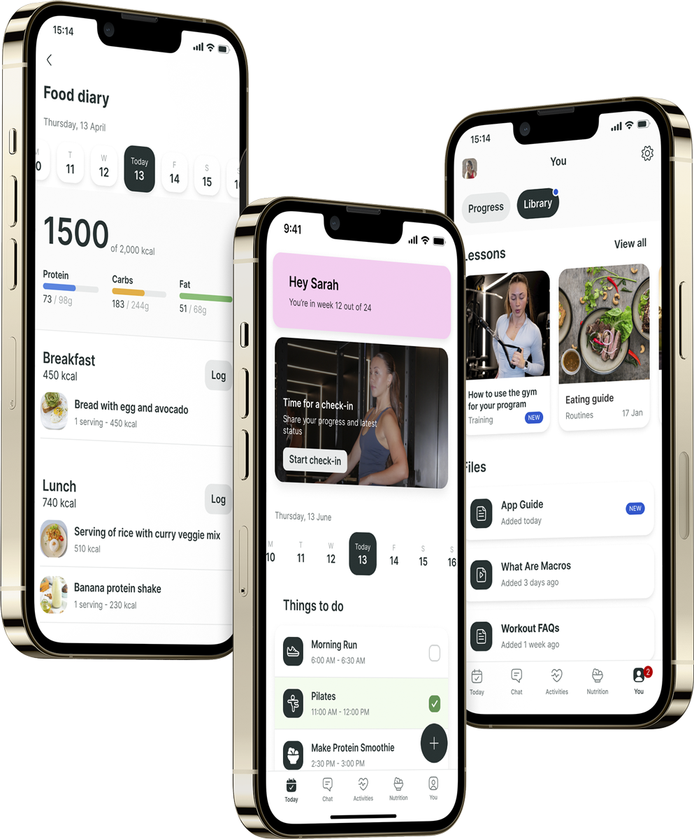A mockup of the coaching app showcasing the features.